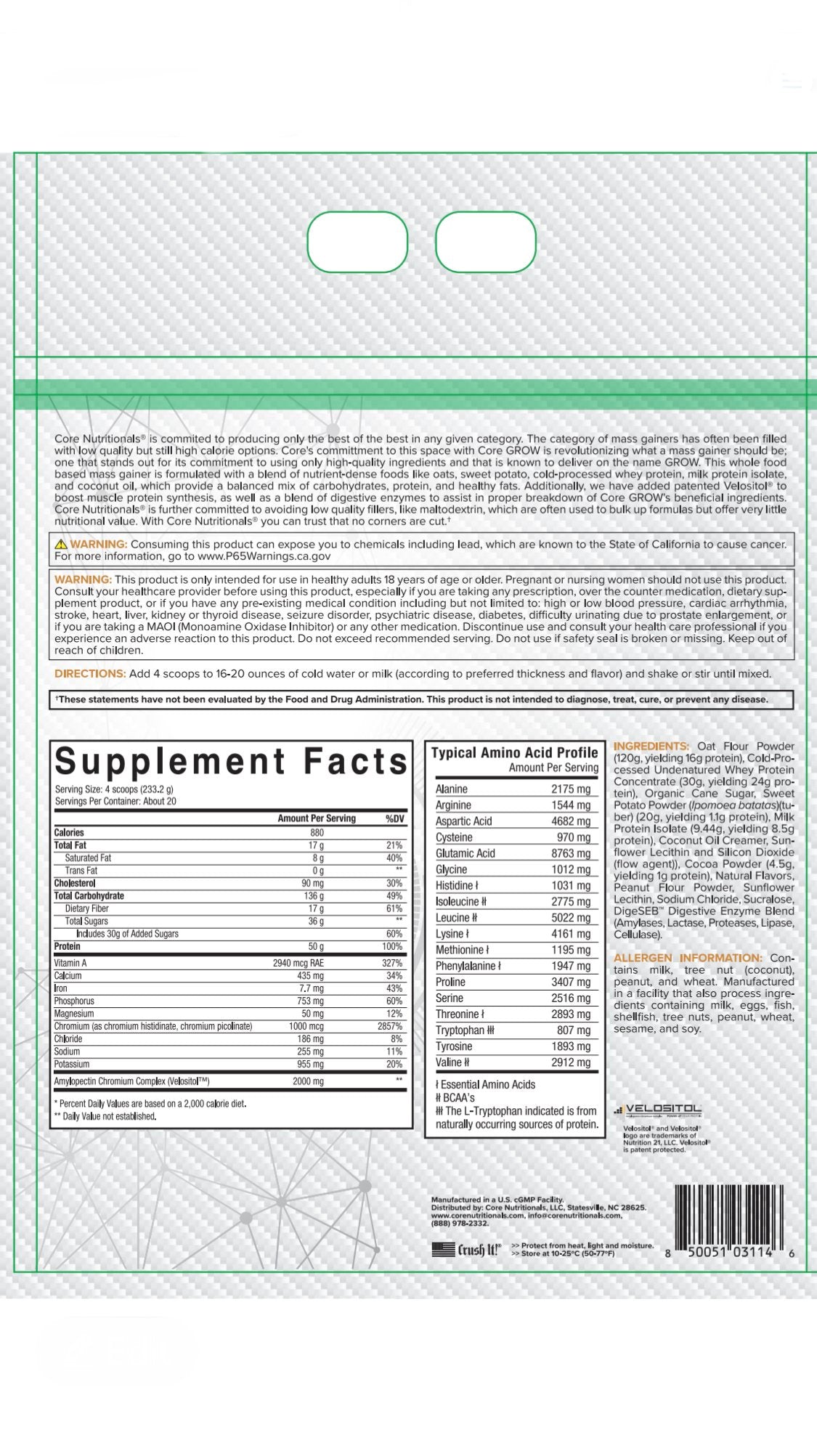 Core Nutritionals: GROW Whole Food Based Mass Gainer
