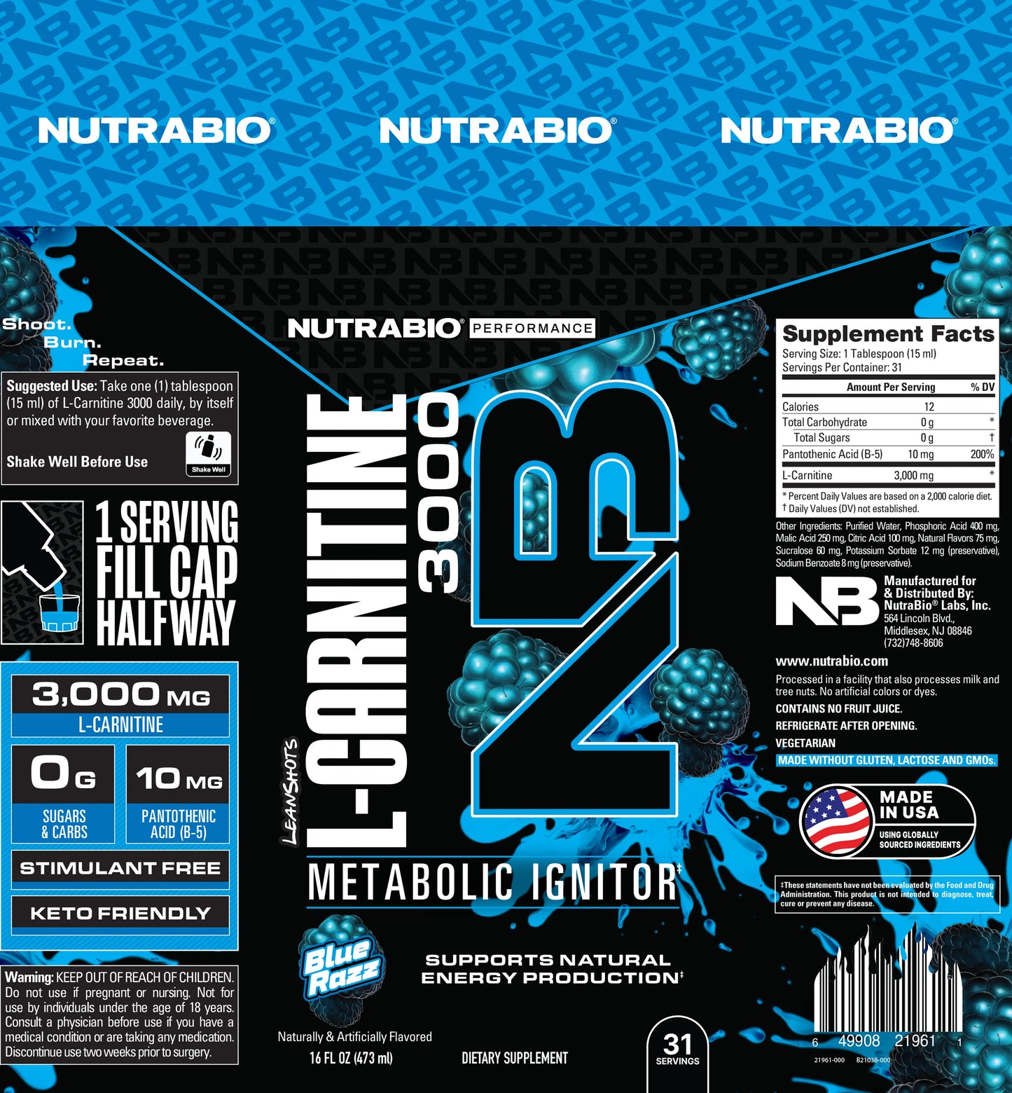 NutraBio LeanShots L-Carnitine