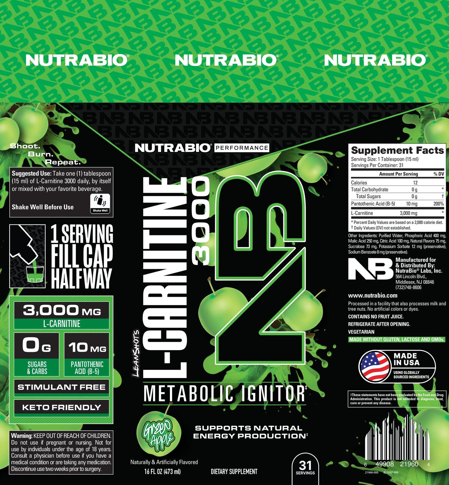 NutraBio LeanShots L-Carnitine